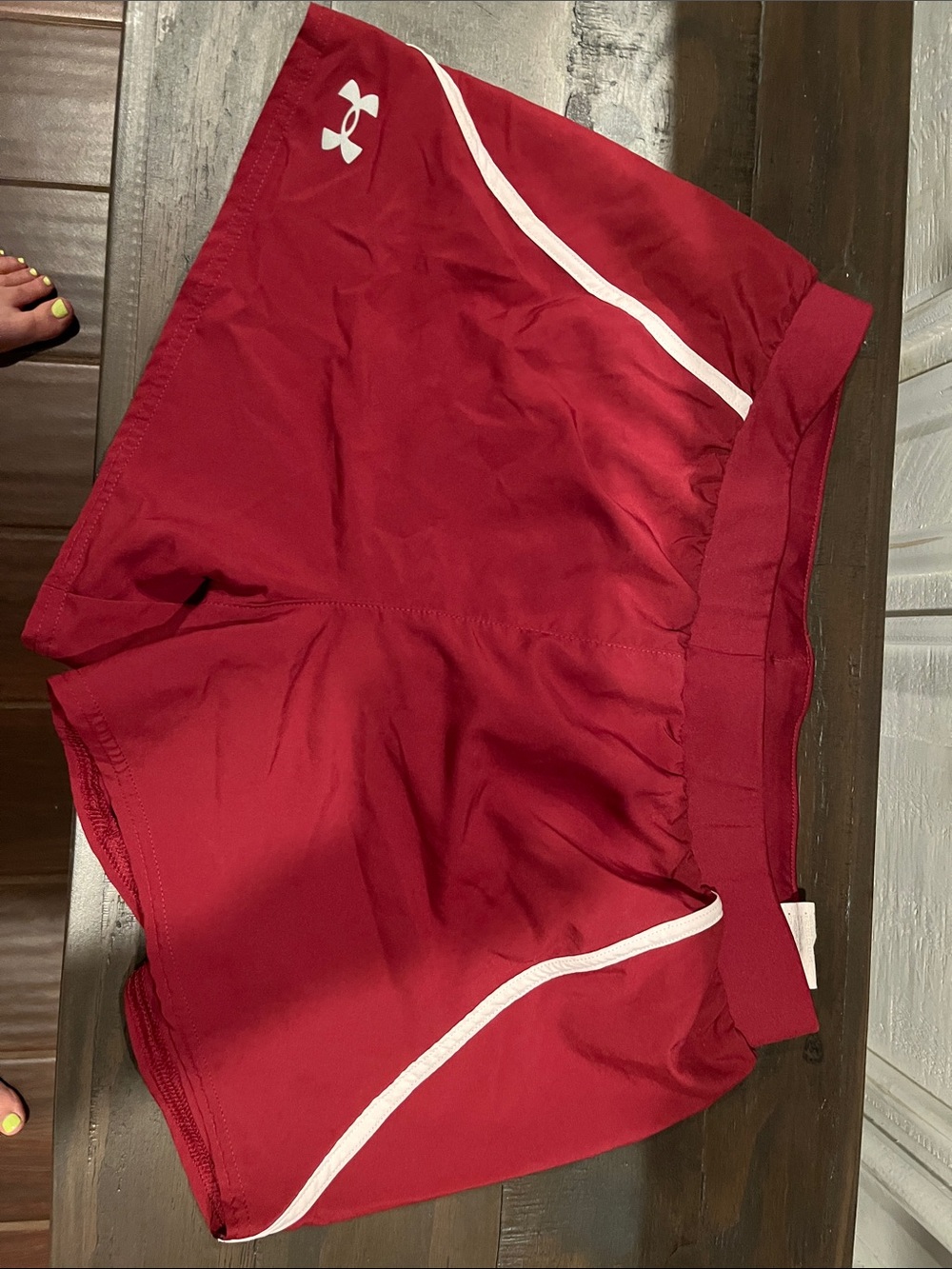 Under Armour Women's Crimson Athletic Shorts with White Trim